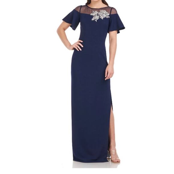 JS Collection dress Fleur beaded column gown blue size 8 - Picture 1 of 8